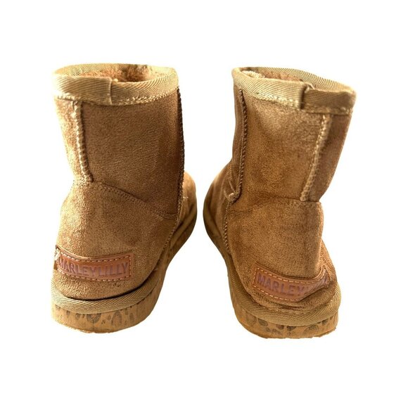 Marley Lilly Girls Boots Pull-on Suede Like Tan Animal Print Size 3 - Picture 2 of 7